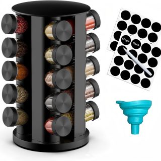 Rotating Spice Rack Organizer for Cabinet, Spice Racks Storage with 20 Jars, Spinning Spice rack for Kitchen Countertop, Spice Holder,Seasoing Storage Racks,Black
